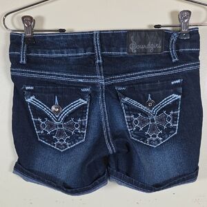 Soundgirl Denim Shorts, Size 3, Distressed Cuffed Embellished Pockets, EUC